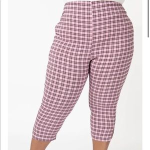 Unique Vintage Plus Size Pink Plaid Pants size 14 XL